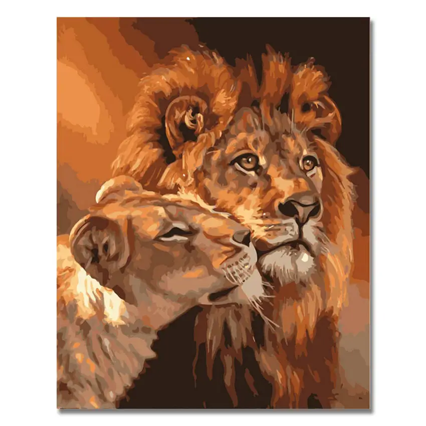 lion painting 6 УИН Карп Сделай Сам картина по номерам Картина на холсте с изображением рыб Волк картина маслом Настенная картина кошка Раскраска по номерам для домашнего декора 40x50 см - Цвет: lion painting 6