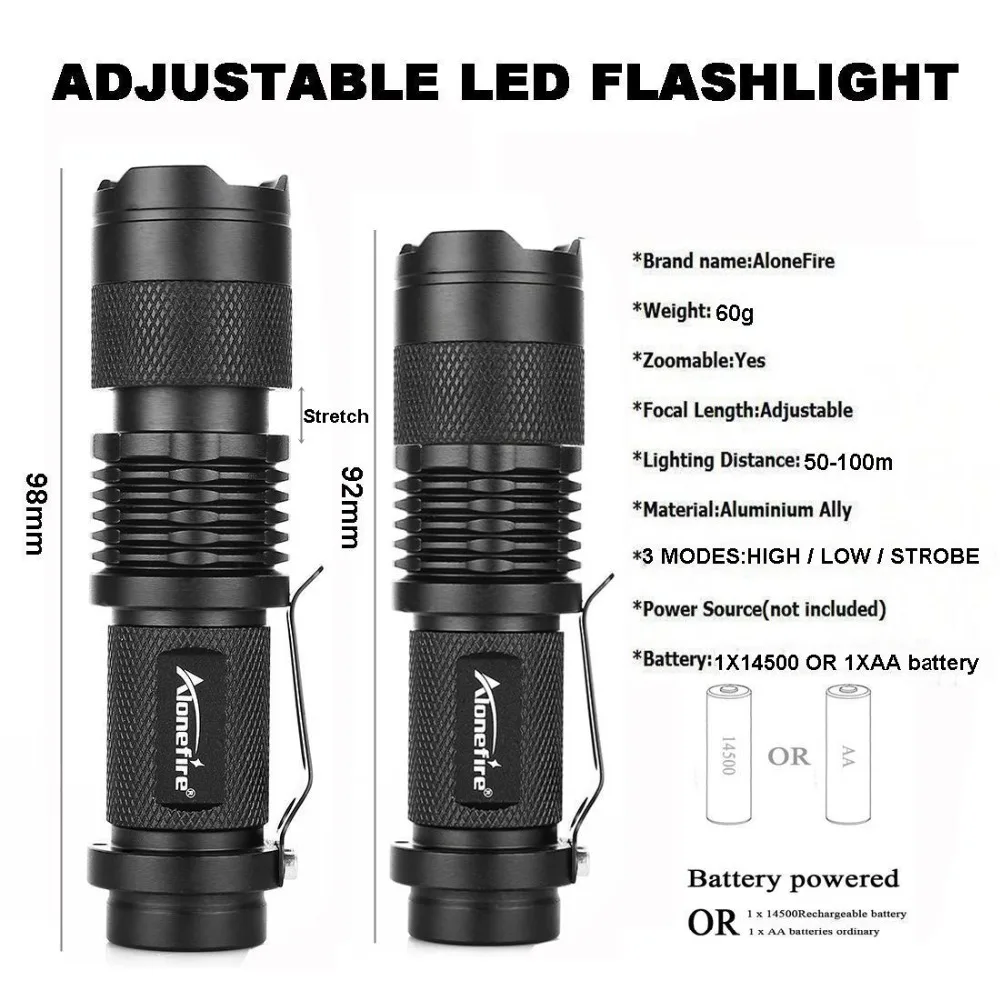AloneFire SK68 тактический фонарь CREE XPE Q5 LED Zoom прожектор походный для улицы лампа дома