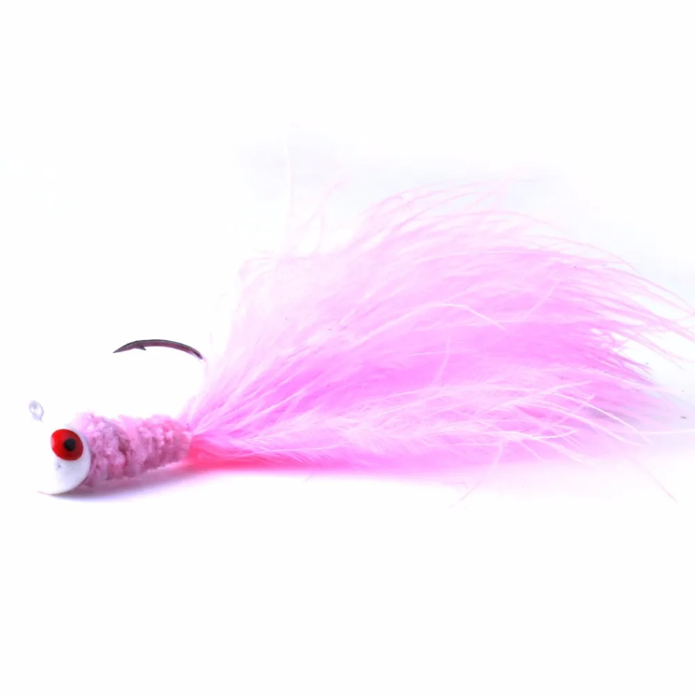 

5Pcs/lot Jigs Head Sunfish Lures Ball Lead Head crappie Jig Hooks feather Jighead Freshwater Finesse Fishing Bait Sets PR-053