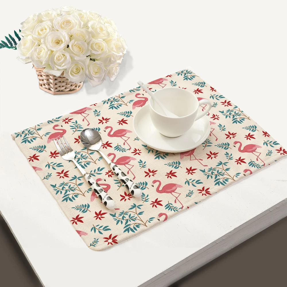 Miracille 2/4/6pieces Set Linen Tropical Flamingo Pattern Placemat Home Decorative Table mat kitchen table mats Napkin | Дом и сад