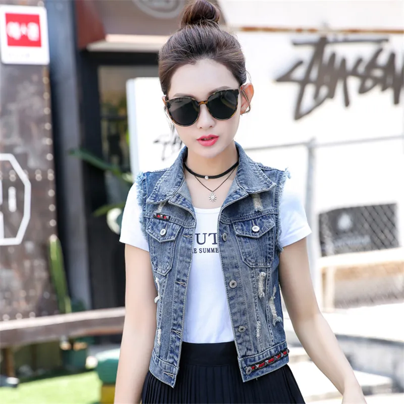 Женский короткий джинсовый жилет повседневная Облегающая джинсовая куртка без