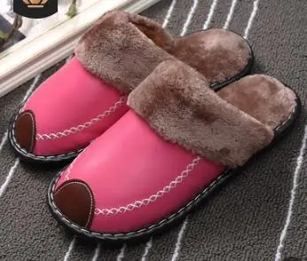 Rose red Теплая хлопковая обувь; мужские зимние домашние тапочки на толстой подошве; мужские и женские тапочки для пар; Pantuflas - Цвет: Rose red