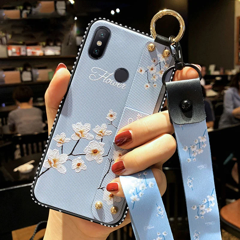 Ремешок чехол для Xiaomi Redmi A1 A2 MAX2 3 8 8SE 9 9SE Note 3 4 4X5 5A 6 6A 7 Plus Pro Lite Винтаж цветок CoverWithLanyard