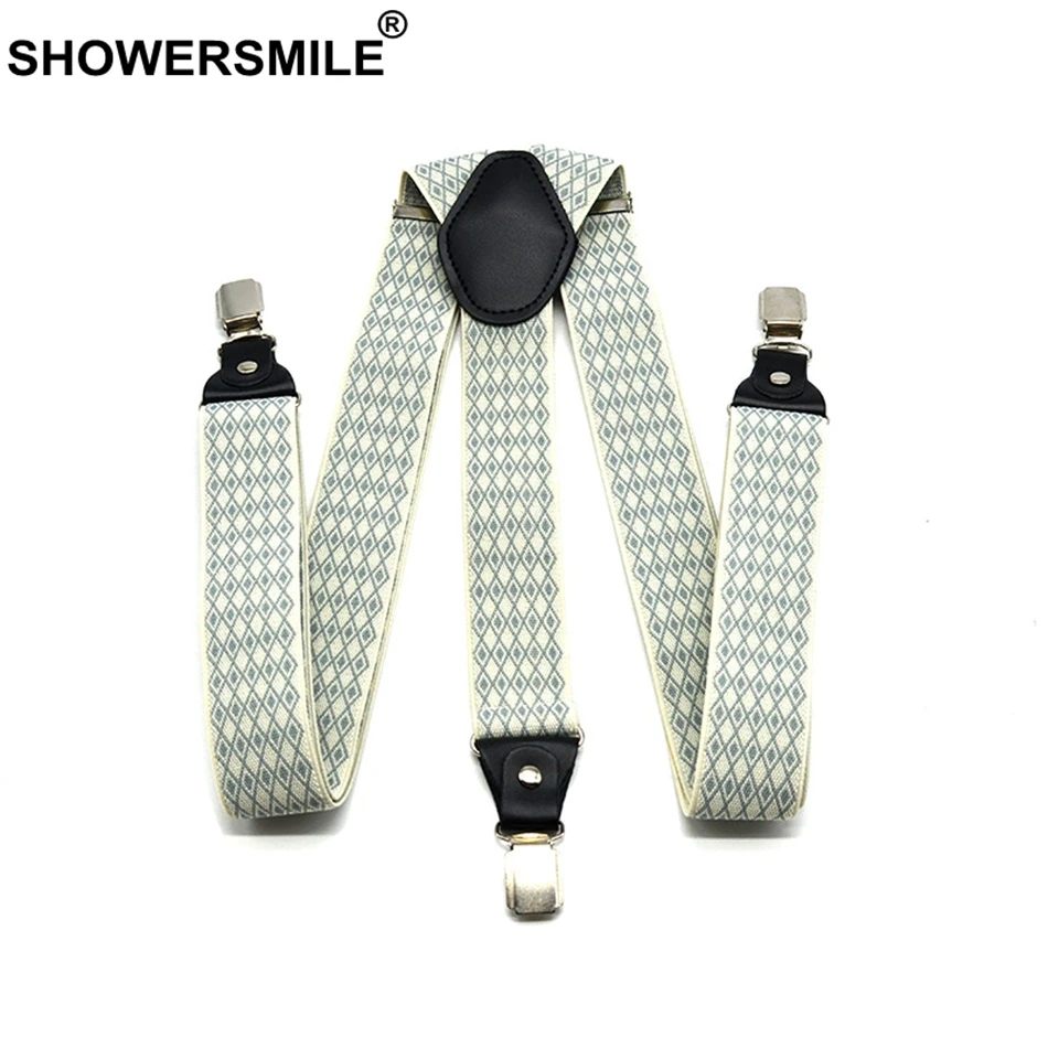 SHOWERSMILE брюки на подтяжках для мужчин и женщин широкий 3,5 см Argyle 3 зажимы подвески ремни бежевый жаккард регулируемые мужские подтяжки