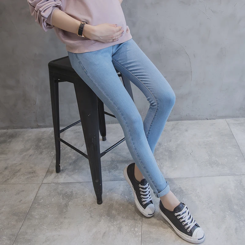 Женские Потертая джинсовая ткань для беременных джинсы скинни карандаш брюки