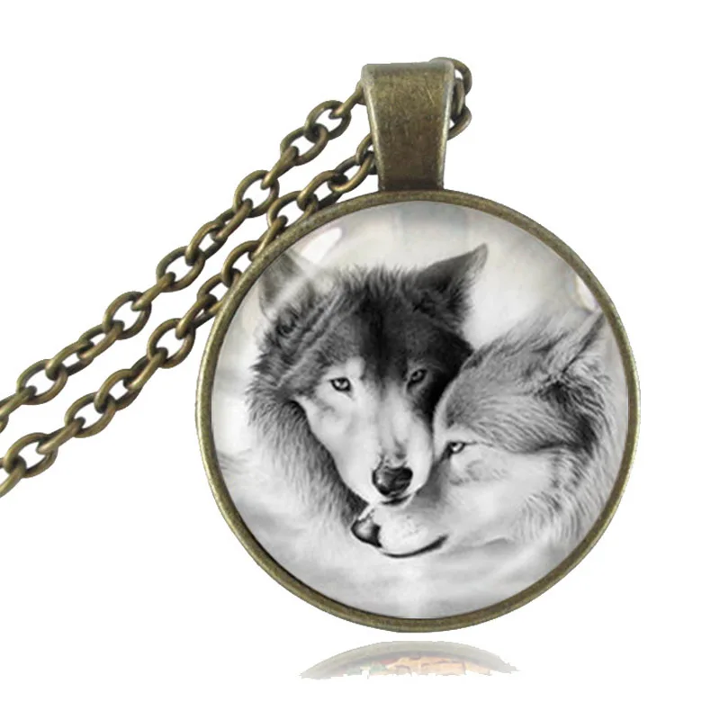 Ожерелье Love Wolf для влюбленных пар серое натуральное животное ювелирное изделие