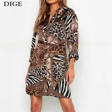 Женское леопардовое платье рубашка повседневное шифоновое с