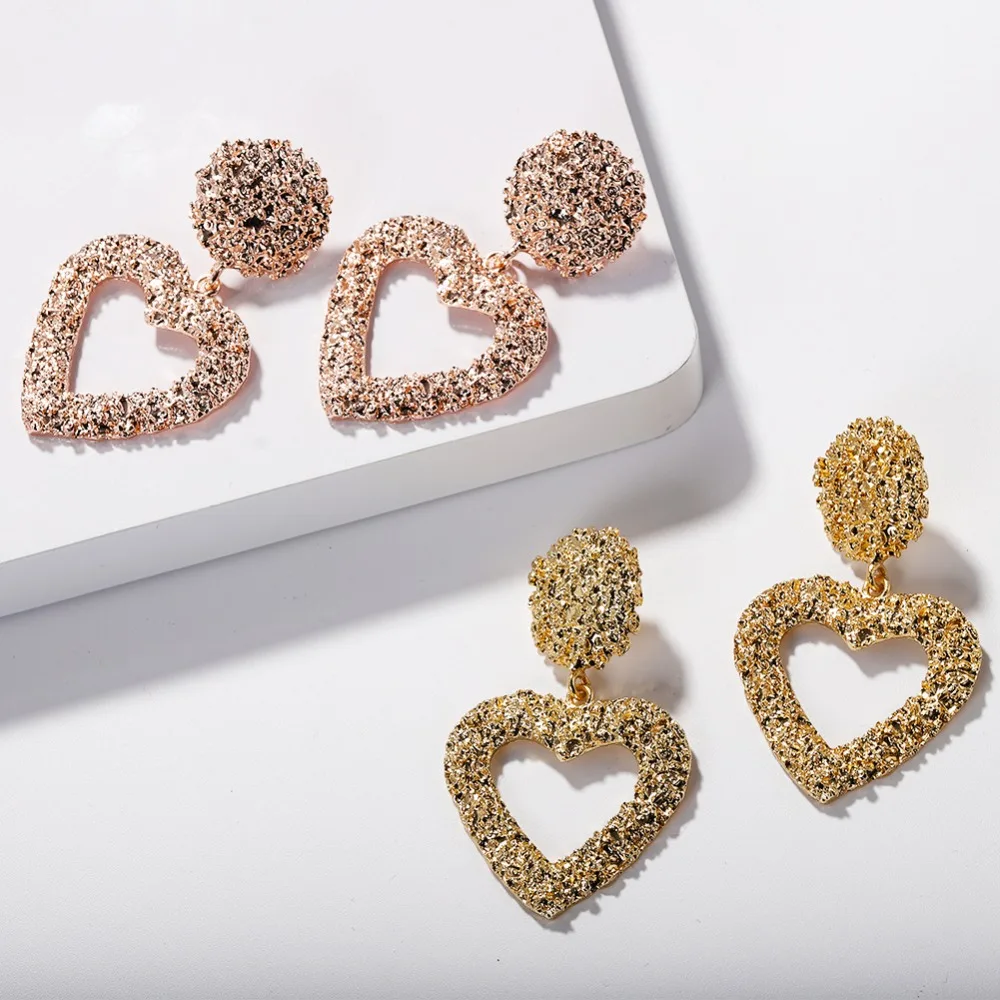 Best lady New Arrivals Metal Heart Drop Dangle Earrings for Women Vintage Love Gift Gold Silver Color Statement Jewelry | Украшения и