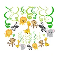safari jungle theme party decorations cartoon animals zoo pvc hanging swirls spiral kids birthday party baby shower party favors