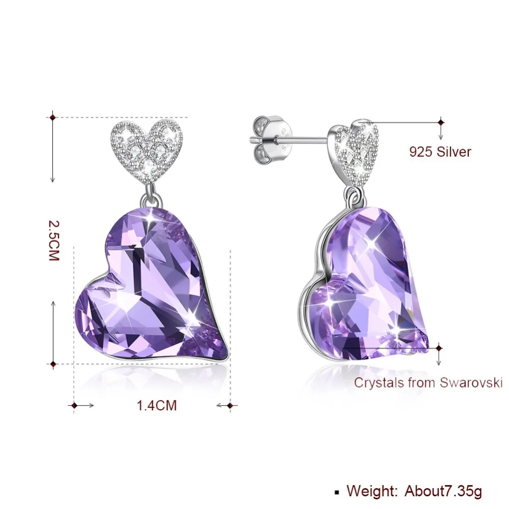 LEKANI кристаллы от Swarovski висячие серьги 925 женские длинные серьги в форме сердца Красный Фиолетовый бутик ювелирные изделия хрустальные серьги подарок