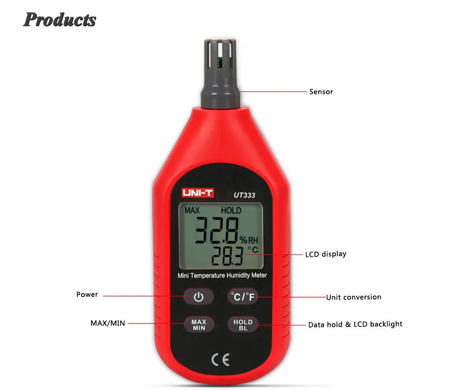 UNI-T UT333 UT333BT мини-измеритель температуры и влажности для помещений и улицы гигрометр с индикацией перегрузки ЖК-подсветкой гигромет