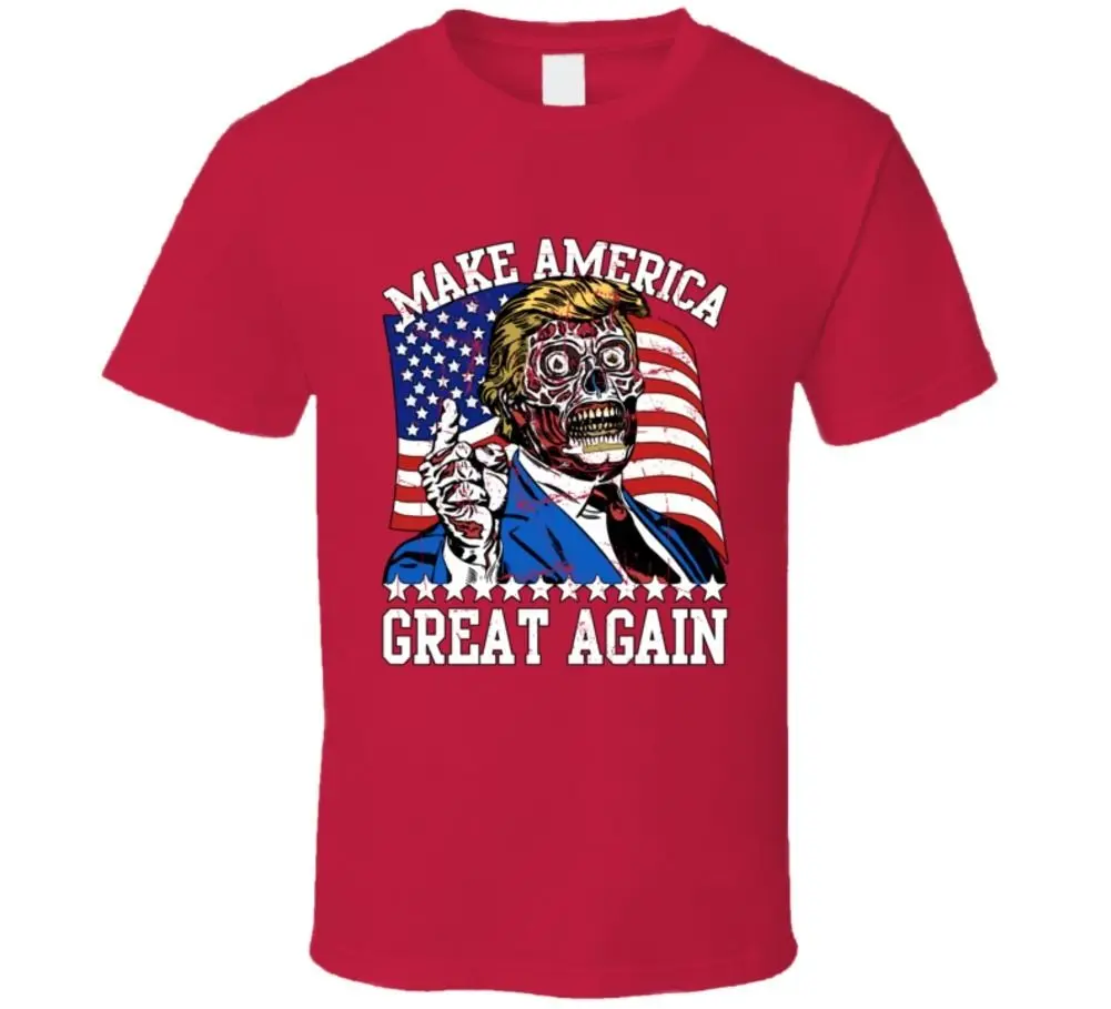 

New Design Men Tee Shirt Short Sleeve Cotton Fitness T-Shirts Make America Great Again Trump Usa They Live Parody Tshirts Custom