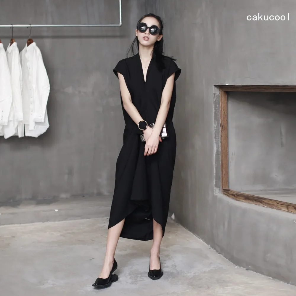 Cakucool одноцветное черное платье Летнее женское без рукавов Длинный Сарафан