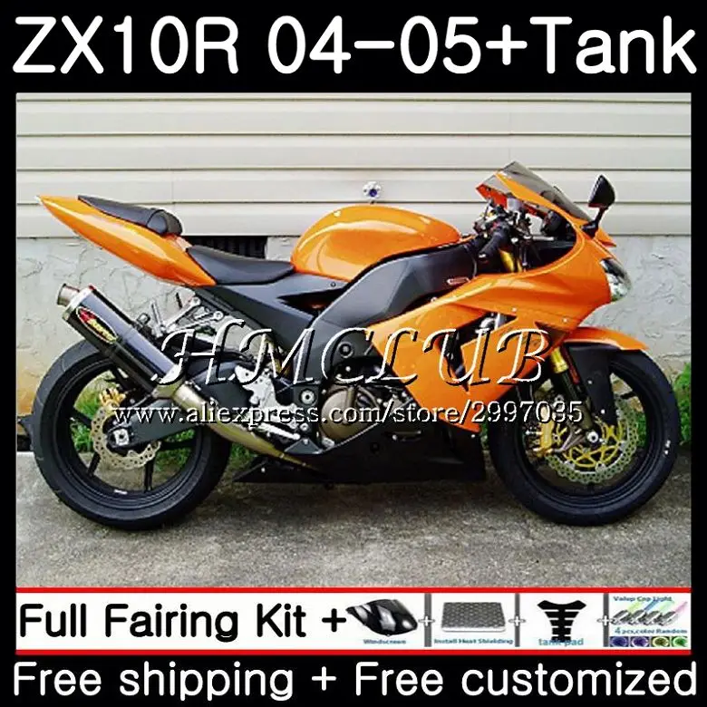 

orange black Body +Tank For KAWASAKI NINJA ZX1000 C ZX 10 R ZX-10R 2004 2005 60HC.1 ZX1000C ZX10R 04 05 ZX 10R 04 05 Fairings