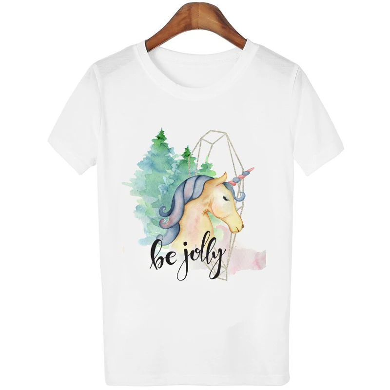 Женские футболки Kawaii с единорогом женская футболка Повседневная о ncek Короткие