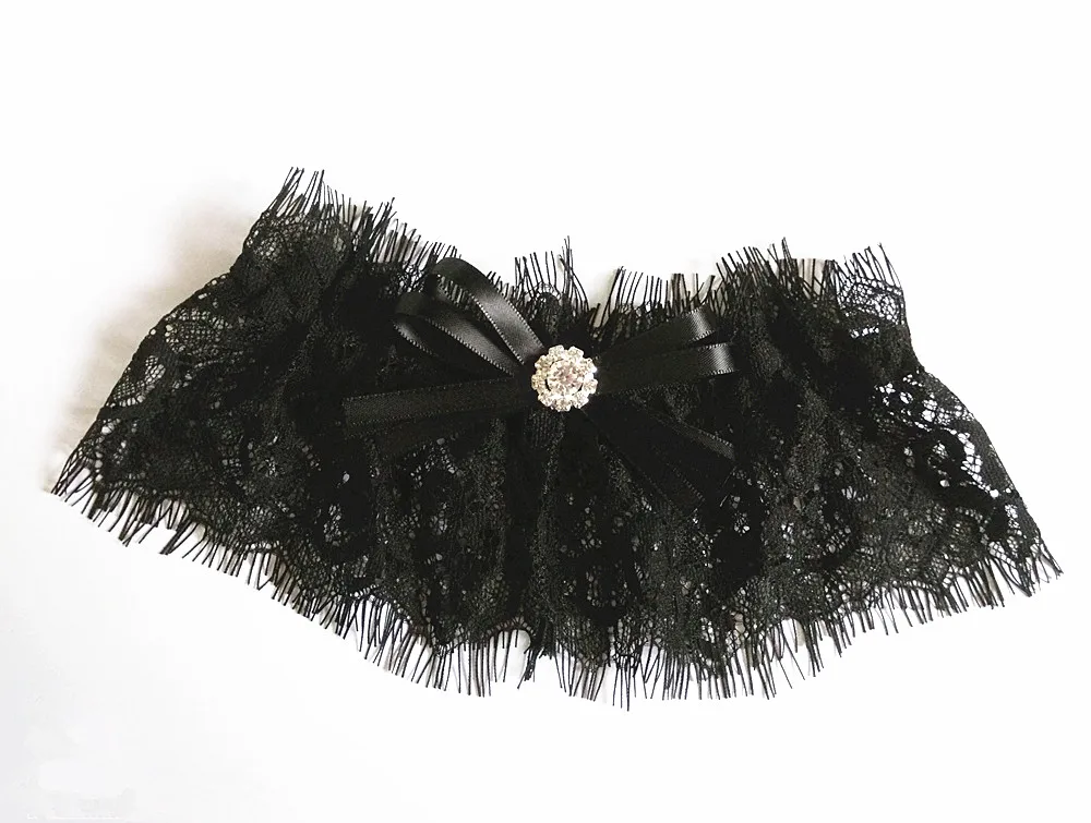 Черный эластичный Кружева Свадебные чулки с подвязками девичник вечерние