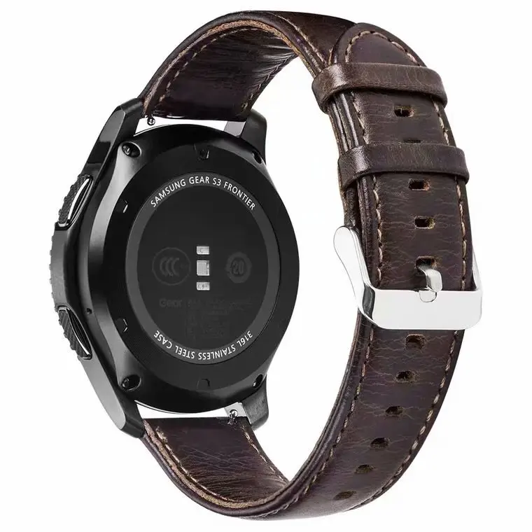 dark brown 20 м 22 мм ремешок из натуральной кожи для samsung Galaxy gear S2 S3 Galaxy Watch Active 42 мм 46 мм Ticwatch Huami Amazfit huawei Watch gt - Цвет ремешка: dark brown