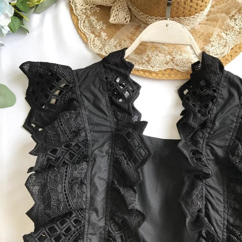 Женская кружевная блузка без рукавов однотонная с оборками лето 2019 | одежда