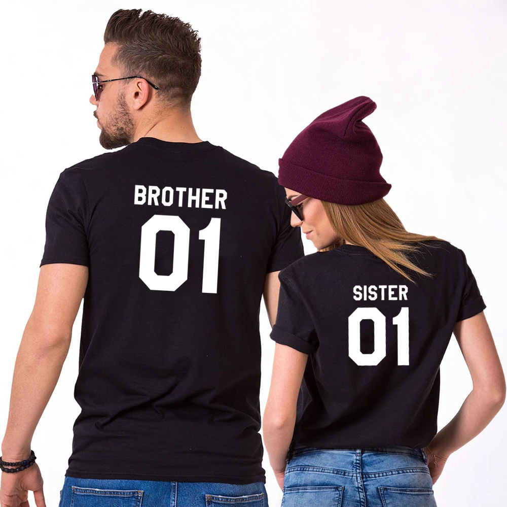 SISTER 01 BROTHER мужская и женская уличная футболка с буквенным принтом одинаковые