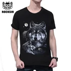 RocksirЛидер продаж, Мужская футболка с 3D принтом волков, Мужская футболка из 100% хлопка с круглым вырезом, высокое качество, топ с короткими рукавами, Повседневная Уличная футболка
