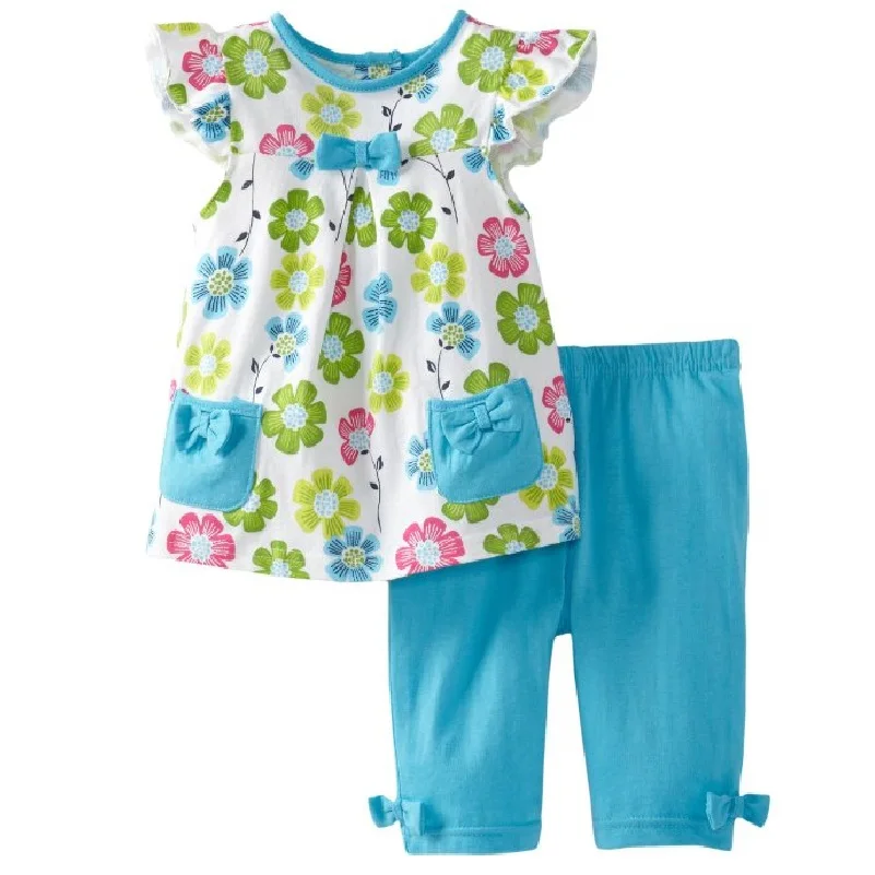 Комплекты детской одежды футболка с цветочным принтом для девочек штаны детские