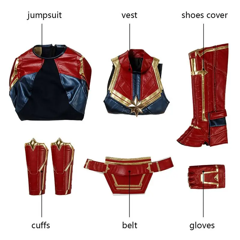 Капитан костюм Марвел мисс Марвел Carol Danvers Косплей кожаный комбинезон для взрослых женщин Хэллоуин наряд индивидуальный заказ