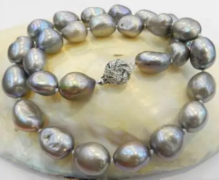 Ожерелье из серебра и серой пресноводной жемчужной Ткани в стиле барокко 11-13 мм 18