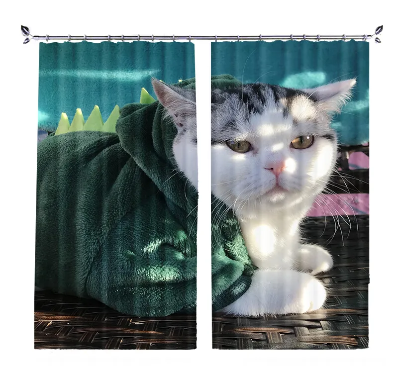 Роскошная Затемняющая занавеска для окна 3D с серым принтом кошки занавески
