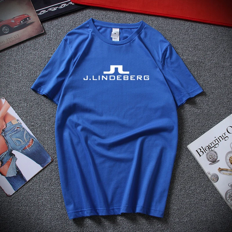 Синий Новая Винтажная футболка с логотипом J Lindeberg Golfer,, хлопок, XS-2XL, футболка с коротким рукавом, Мужская комическая рубашка - Цвет: Синий