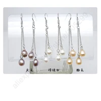 free fast shipping 3 colors freshwater pearl wedding drop earrings 925 sterling silver jewelry rolo chain pearl earring