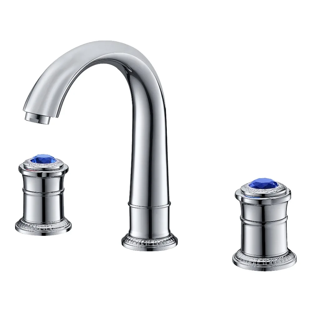 Chrome Luxury 8&quot Widespread Ceramic Valve Three Holes lavatory Bathroom Sink Faucet Mixer tap deck mounted crystal handles |