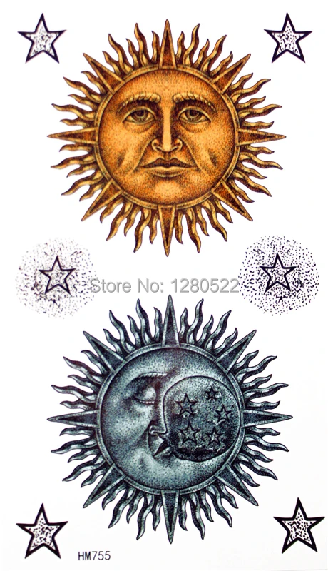 3D Временная тату наклейка Sun Moon Золотая/Серебристая звезда временная татуировка