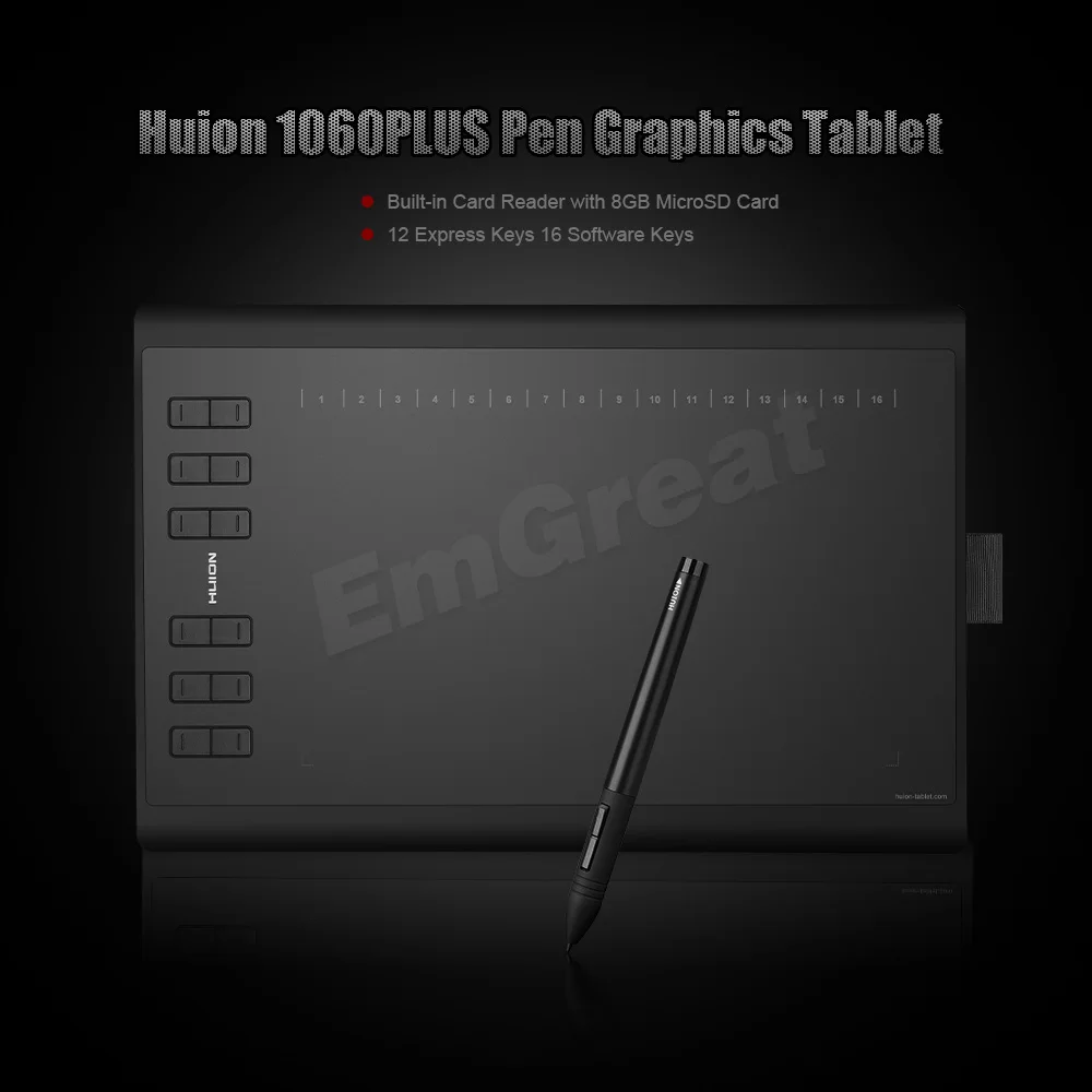 Графический планшет Huion 1060 Plus графический с кардридером 8 ГБ sd-карта 5080 LPI 12