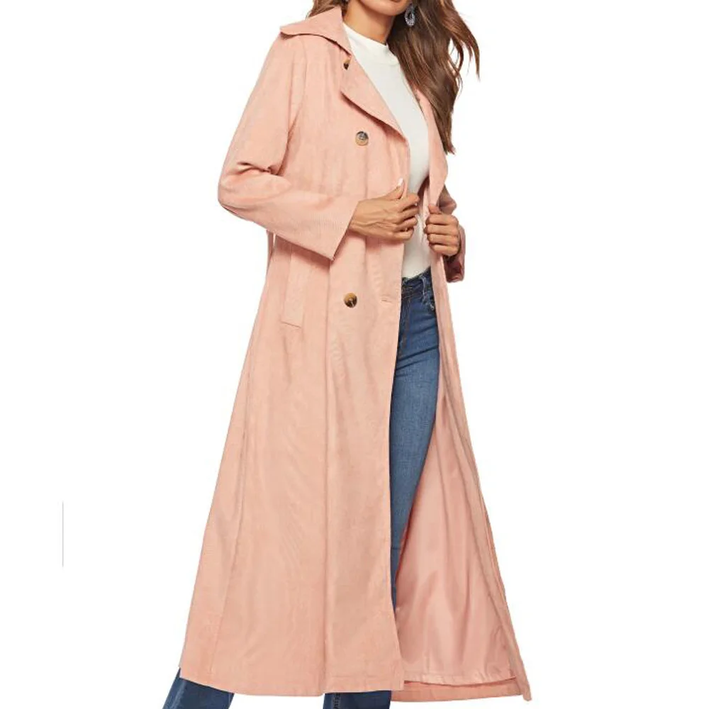 Розовая Вельветовая ветровка с отворотом на пуговицах двубортная Женская одежда