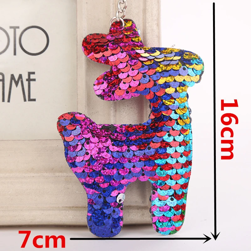 Shiny Cute Deer Keychain Fashion Mermaid Sequins Animal Key Chain Keyrings for Women Car Bag Pendant Jewelry | Украшения и