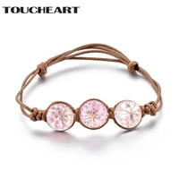 toucheart leather handmade diy dried flower glass ball bracelet for girl bracelet bangles charms for women bracelets sbr170046
