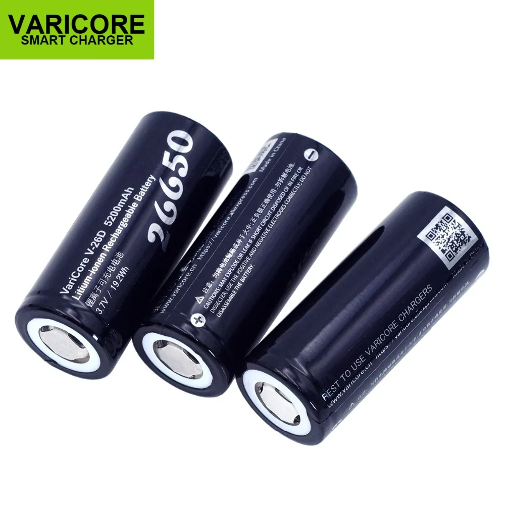 VariCore-Batería de iones de litio 26650, 3,7 V, 5200mA, descargador de V-26D, 20A, para linterna, herramientas eléctricas, 3 uds.