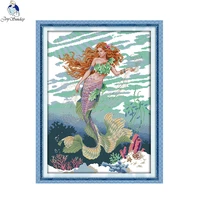 mermaid patterns print on canvas dmc 14ct 11ct cross stitch kits diy embroidery needlework set hand made crafts home decor