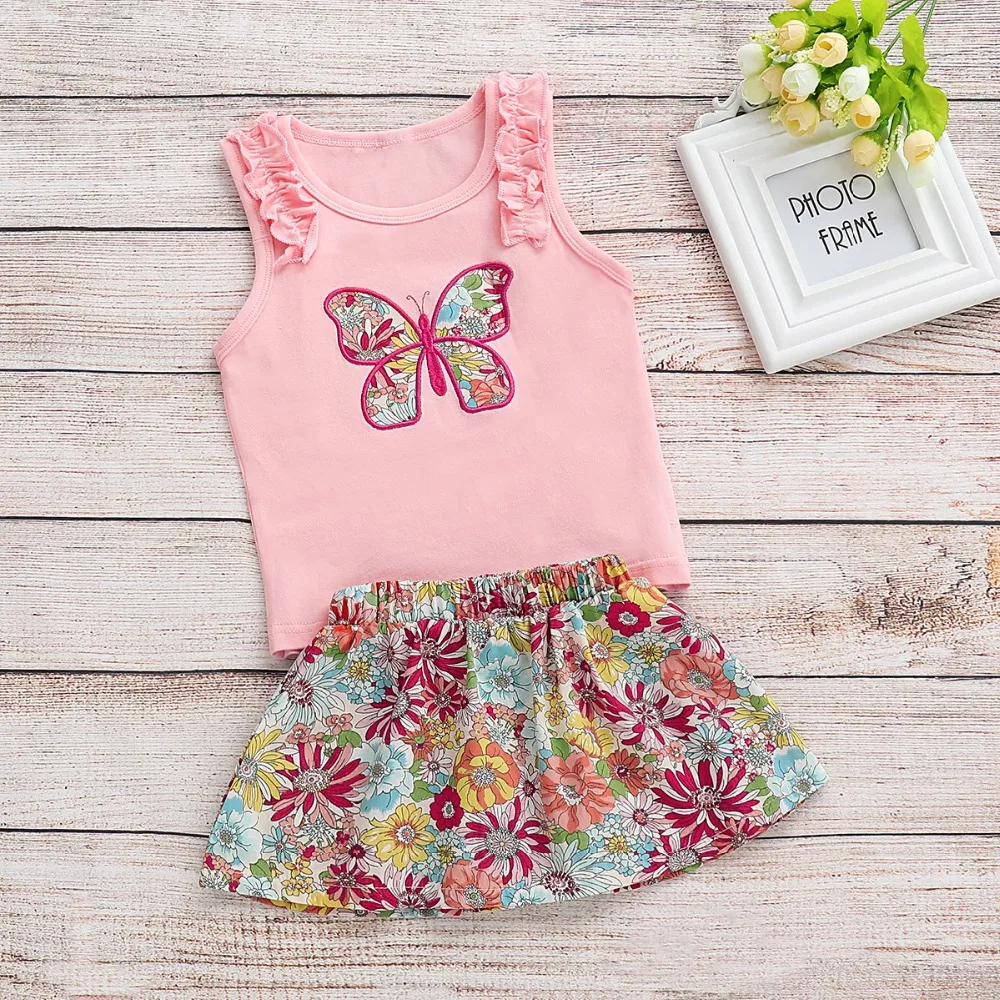 Новый комплект одежды из 2 предметов для маленьких девочек Летняя короткая