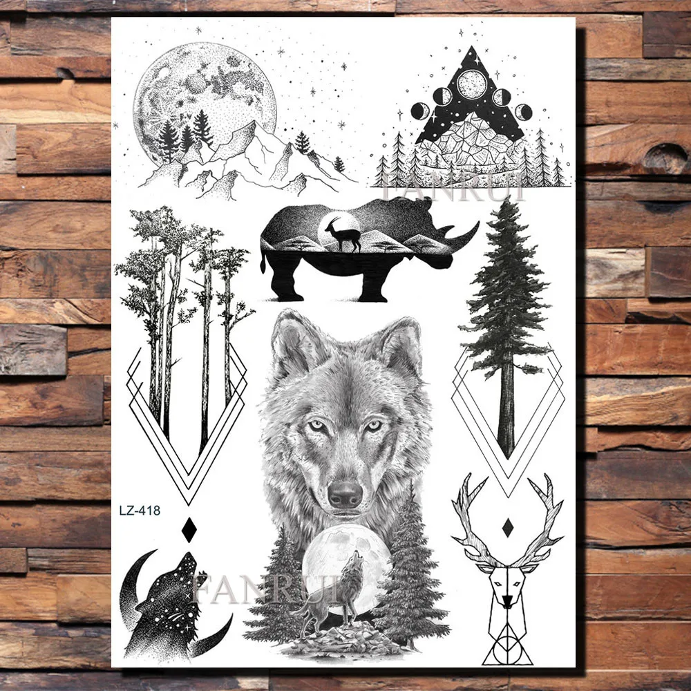 Временные татуировки FANRUI для мужчин и женщин наклейки на с изображением Лев лисы