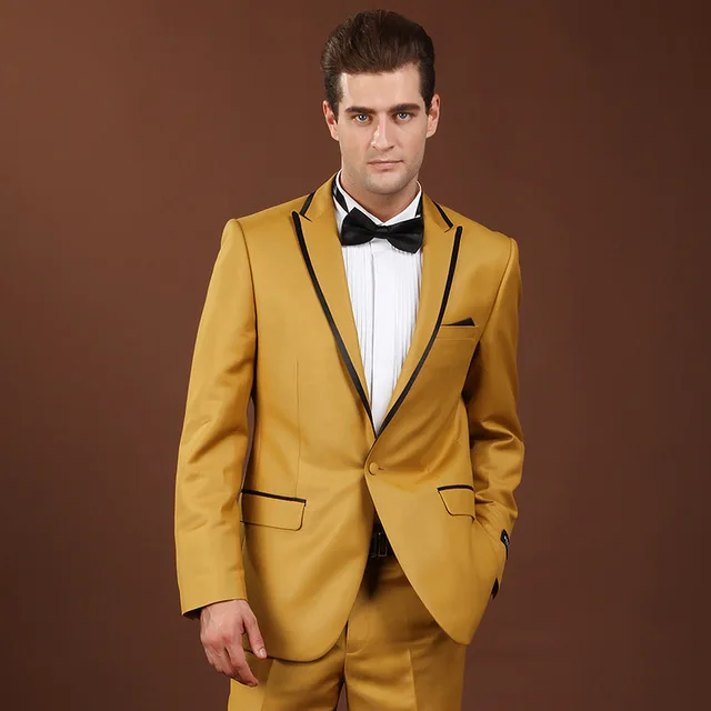 as the image Золотой костюм для мужчин s Slim Fit Костюмы с брюками мужчины-исполнители мужские костюмы для выпускного вечера курительная свадебная одежда - Цвет: as the image