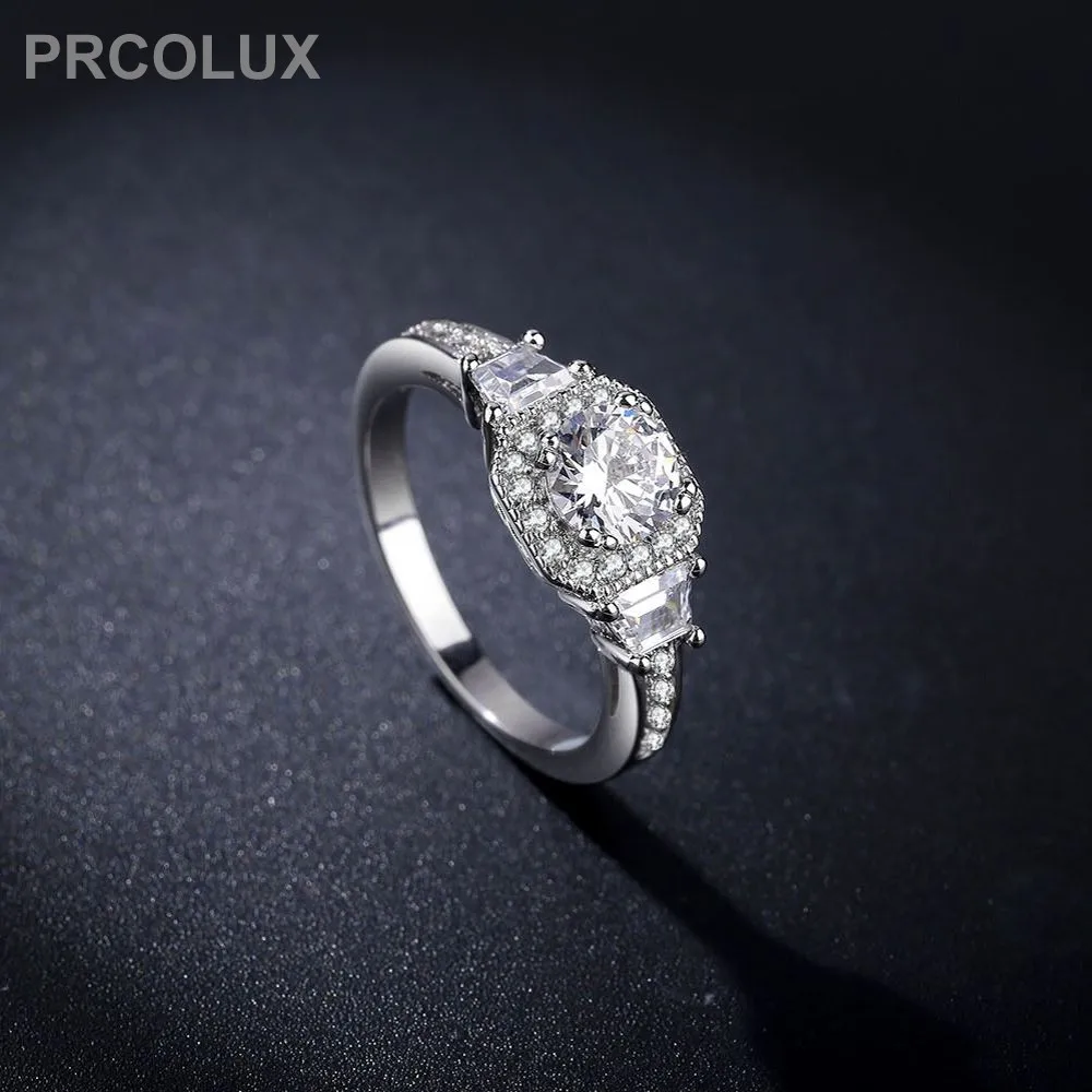 PRCOLUX Модные женские девочек обручальное кольцо Посеребренная белый обещание