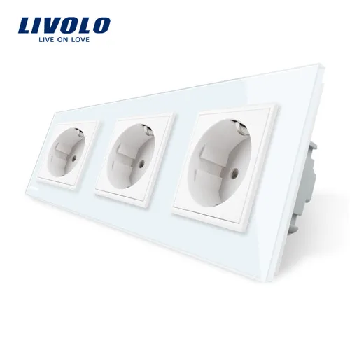 Tripe EU 16A Socket Livolo Европейская стандартная кристальная стеклянная панель, прерыватель, настенная розетка, сенсорные переключатели, электрическая розетка, водонепроницаемая крышка, свободный выбор - Цвет: Tripe EU 16A Socket