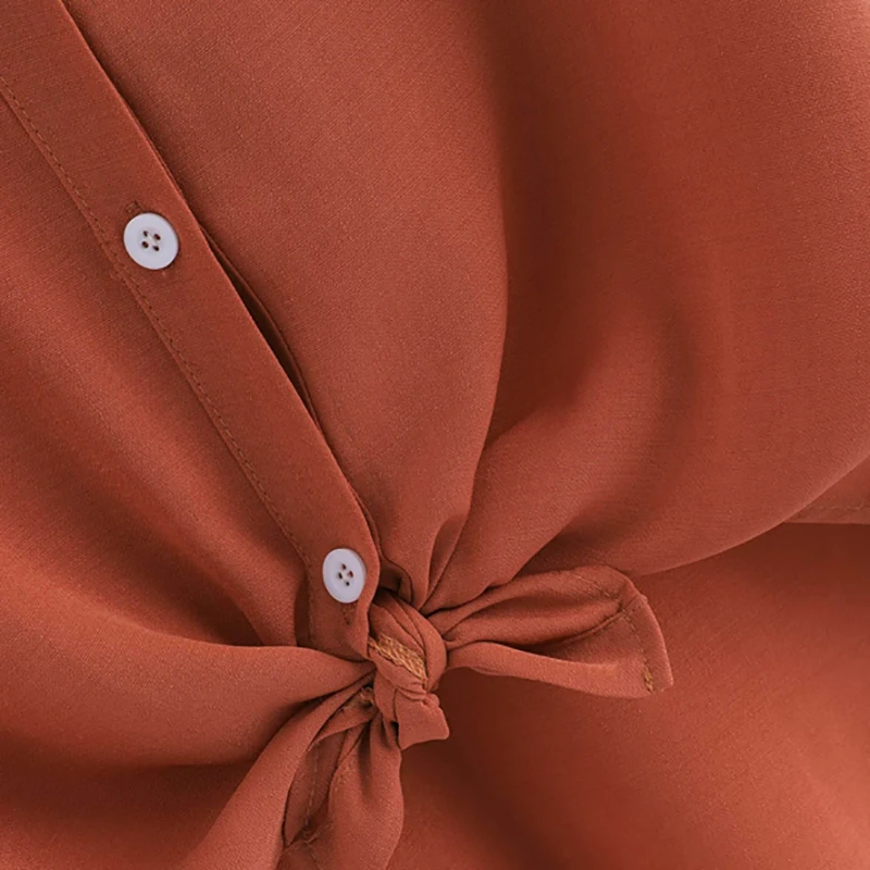 Dotfashion, свернутая манжета, пуговица, завязанная кромка, рубашка, Женские топы и блузки, летние топы для женщин, Повседневная Блузка с коротким рукавом