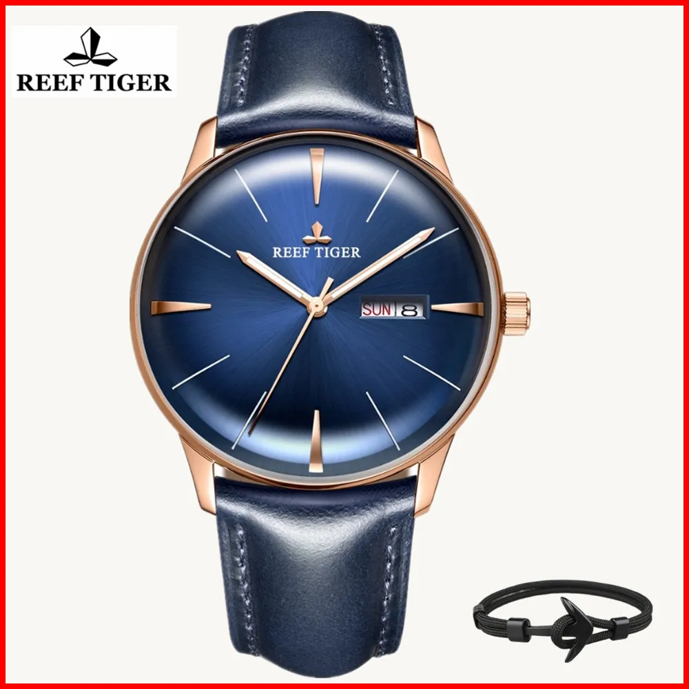 Часы Reef Tiger/RT мужские автоматические механические кожаные водонепроницаемые 5