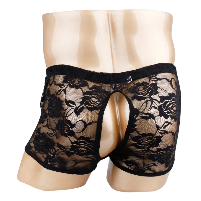 Трусы боксеры мужские прозрачные с кружевом пикантное нижнее белье для геев