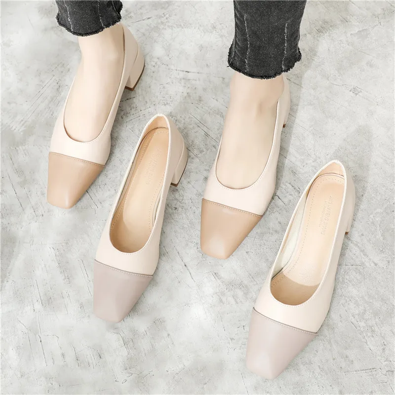 2019 г. весенние туфли лодочки из лоскутной кожи Неглубокий квадратный носок