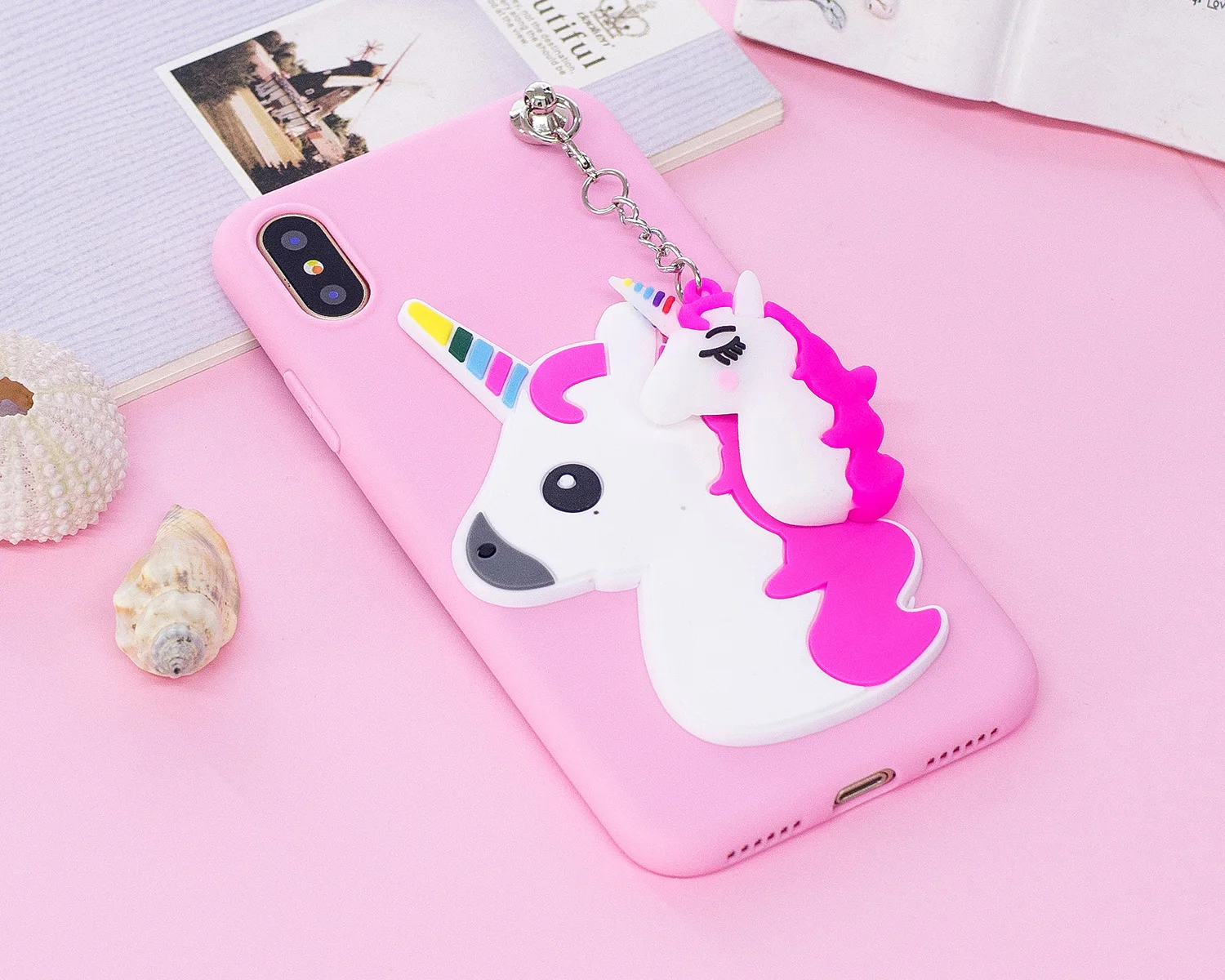 VRLucky Unicorn Soft TPU Phone Case Cover with Cute Cartoon Pendant For iPhone X 8 7 Plus 6 6s 5 5s SE |