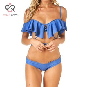 Купальник бикини с оборками на плечах, пикантный пляжный комплект бикини с вырезами, купальник с принтом и бантом, женский купальник бикини Y019