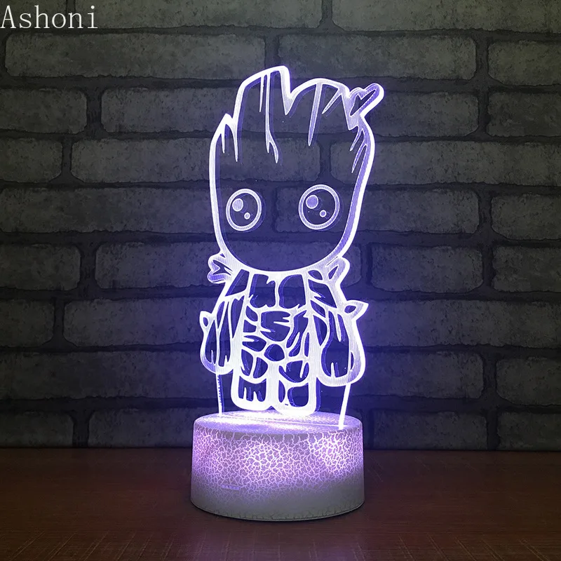 Милый Groot 3D настольная лампа Новинка светодиодный ночник домашний декор 7 цветов Изменение ночник Подарки для детей